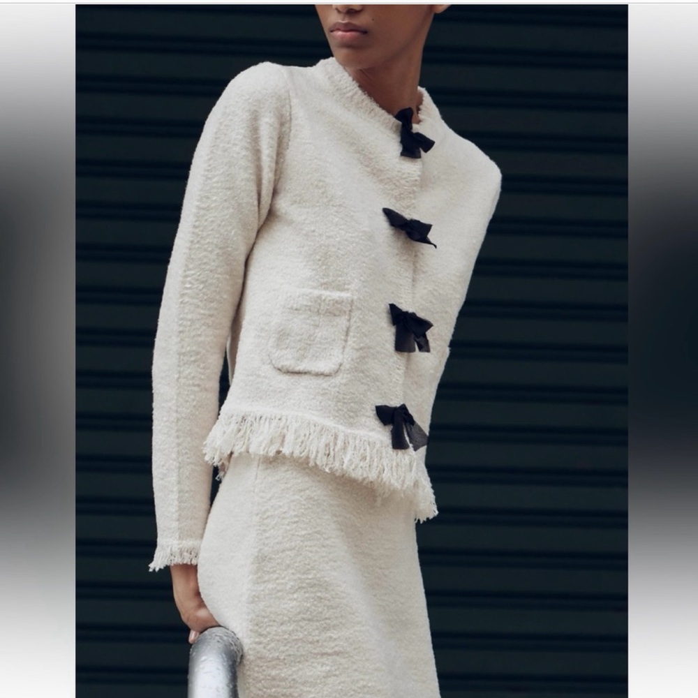 Zara Cream Blazer with Black Bow Accents